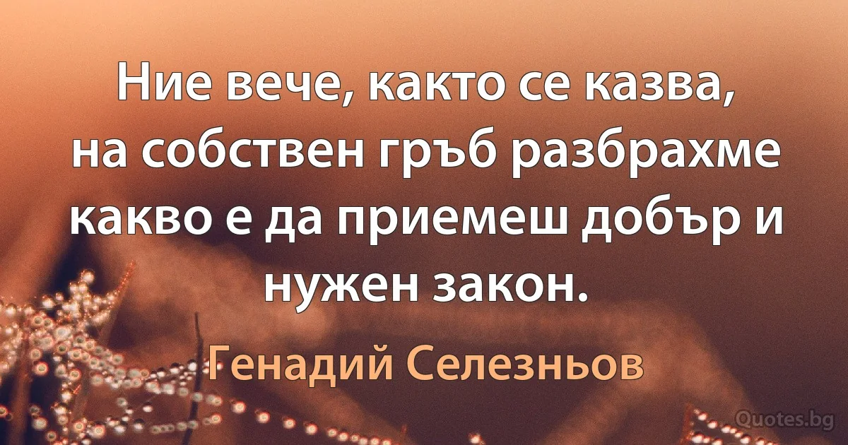 Ние вече, както се казва, на собствен гръб разбрахме какво е да приемеш добър и нужен закон. (Генадий Селезньов)