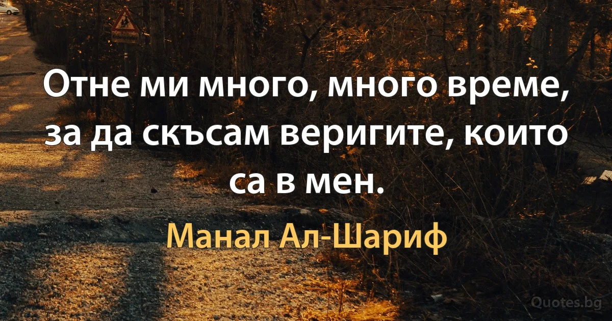 Отне ми много, много време, за да скъсам веригите, които са в мен. (Манал Ал-Шариф)