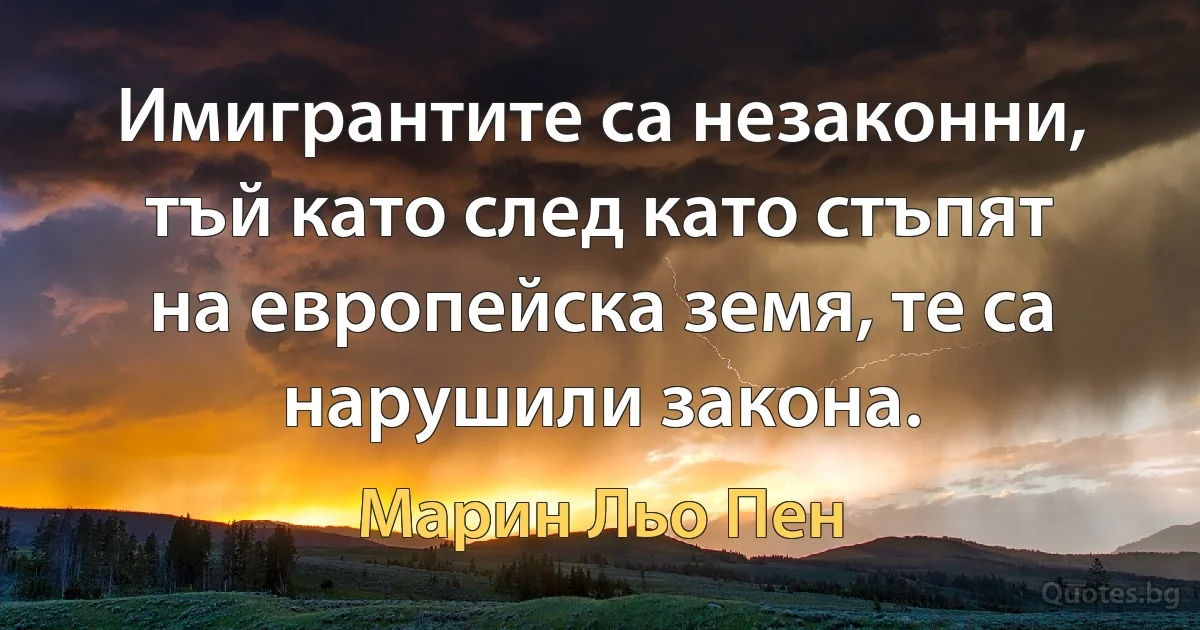 Имигрантите са незаконни, тъй като след като стъпят на европейска земя, те са нарушили закона. (Марин Льо Пен)