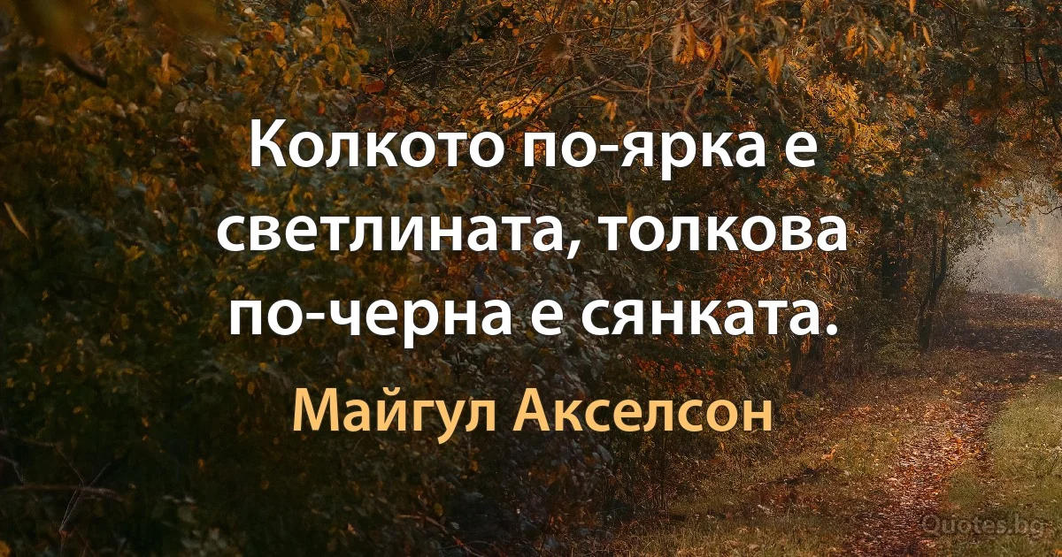 Колкото по-ярка е светлината, толкова по-черна е сянката. (Майгул Акселсон)