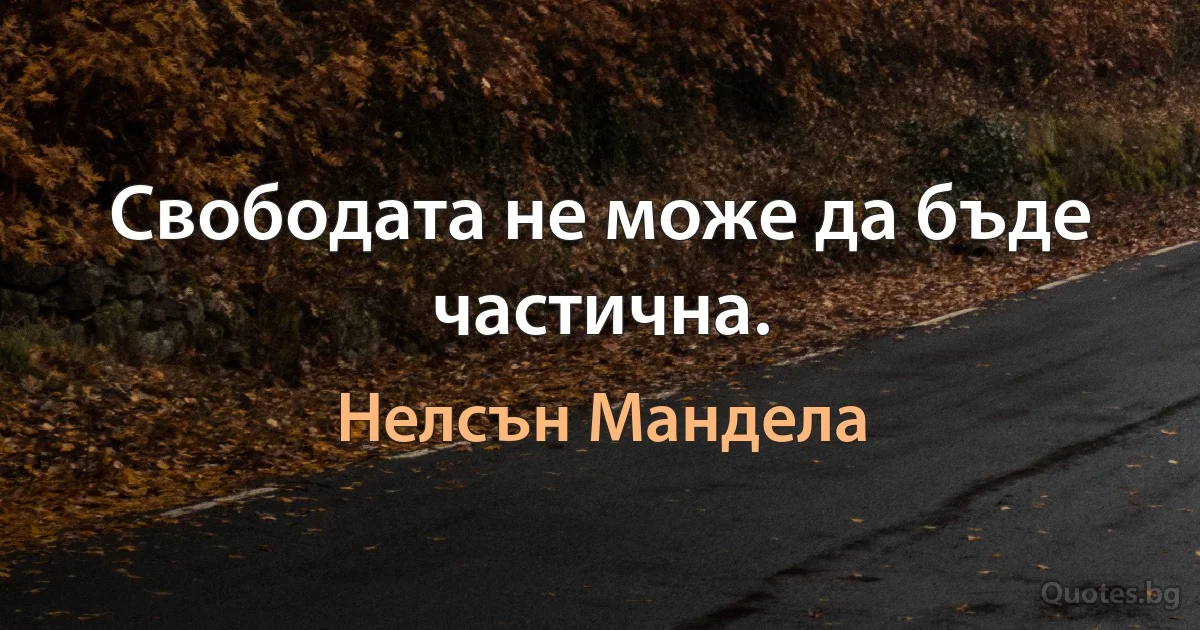 Свободата не може да бъде частична. (Нелсън Мандела)