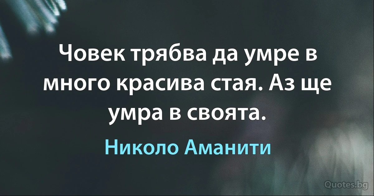 Човек трябва да умре в много красива стая. Аз ще умра в своята. (Николо Аманити)