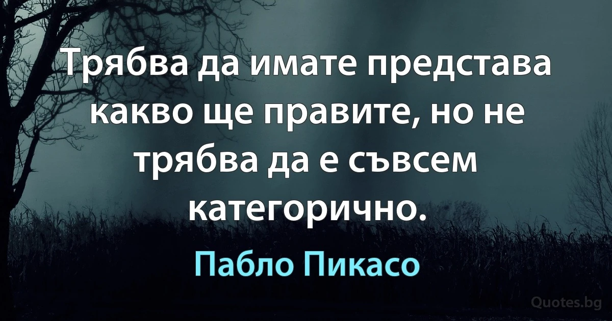 Трябва да имате представа какво ще правите, но не трябва да е съвсем категорично. (Пабло Пикасо)