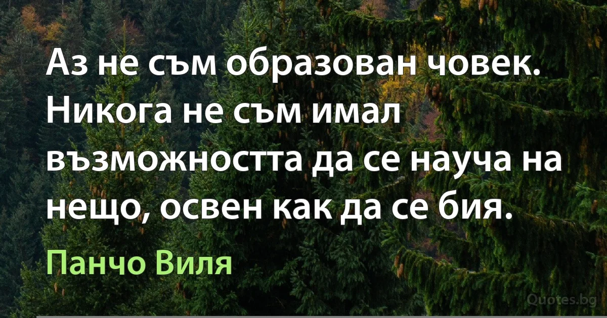 Аз не съм образован човек. Никога не съм имал възможността да се науча на нещо, освен как да се бия. (Панчо Виля)