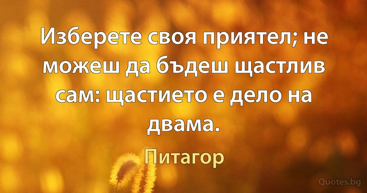 Изберете своя приятел; не можеш да бъдеш щастлив сам: щастието е дело на двама. (Питагор)