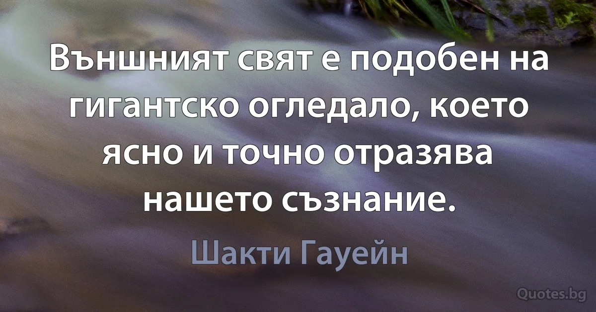 Външният свят е подобен на гигантско огледало, което ясно и точно отразява нашето съзнание. (Шакти Гауейн)