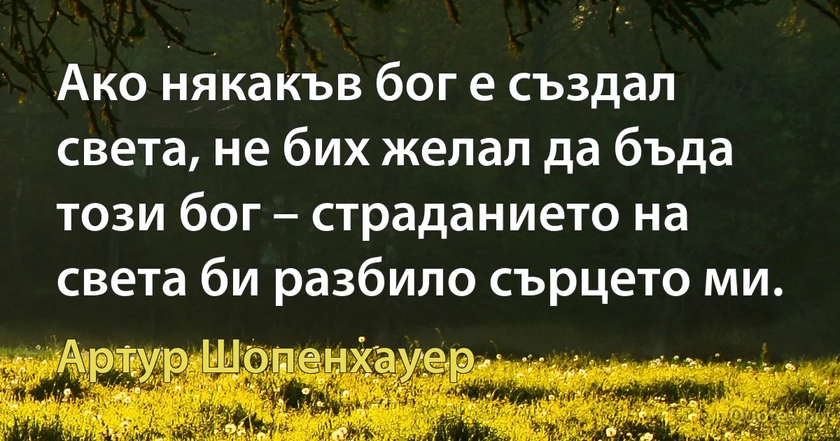 Ако някакъв бог е създал света, не бих желал да бъда този бог – страданието на света би разбило сърцето ми. (Артур Шопенхауер)