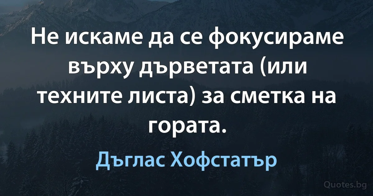 Не искаме да се фокусираме върху дърветата (или техните листа) за сметка на гората. (Дъглас Хофстатър)