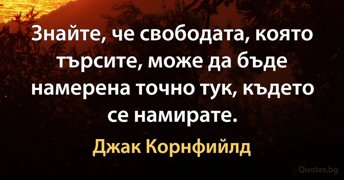 Знайте, че свободата, която търсите, може да бъде намерена точно тук, където се намирате. (Джак Корнфийлд)