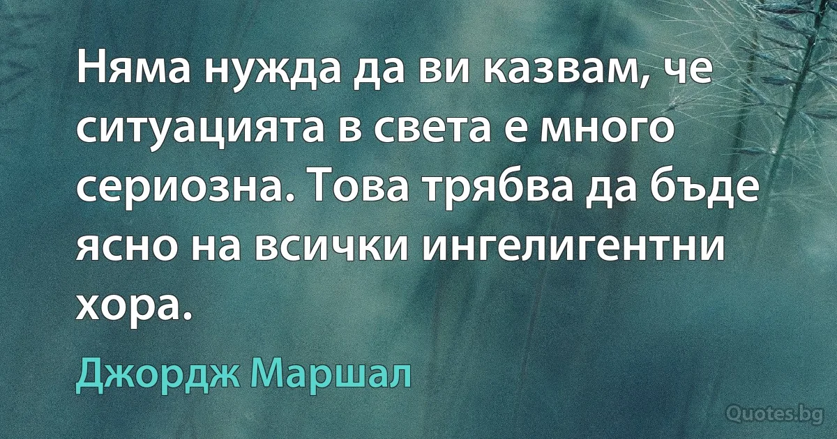 Няма нужда да ви казвам, че ситуацията в света е много сериозна. Това трябва да бъде ясно на всички ингелигентни хора. (Джордж Маршал)