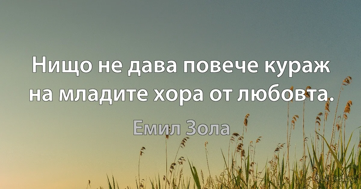 Нищо не дава повече кураж на младите хора от любовта. (Емил Зола)