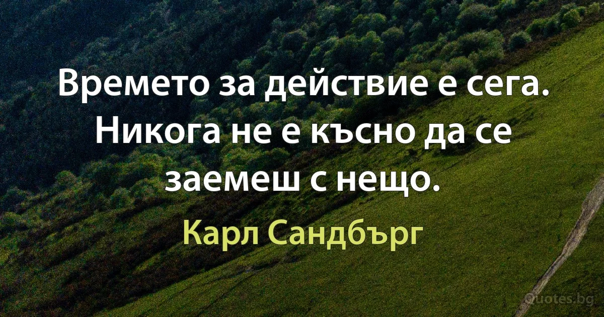 Времето за действие е сега. Никога не е късно да се заемеш с нещо. (Карл Сандбърг)