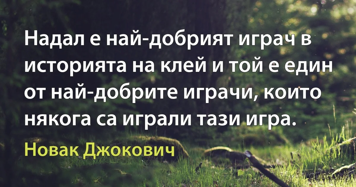 Надал е най-добрият играч в историята на клей и той е един от най-добрите играчи, които някога са играли тази игра. (Новак Джокович)