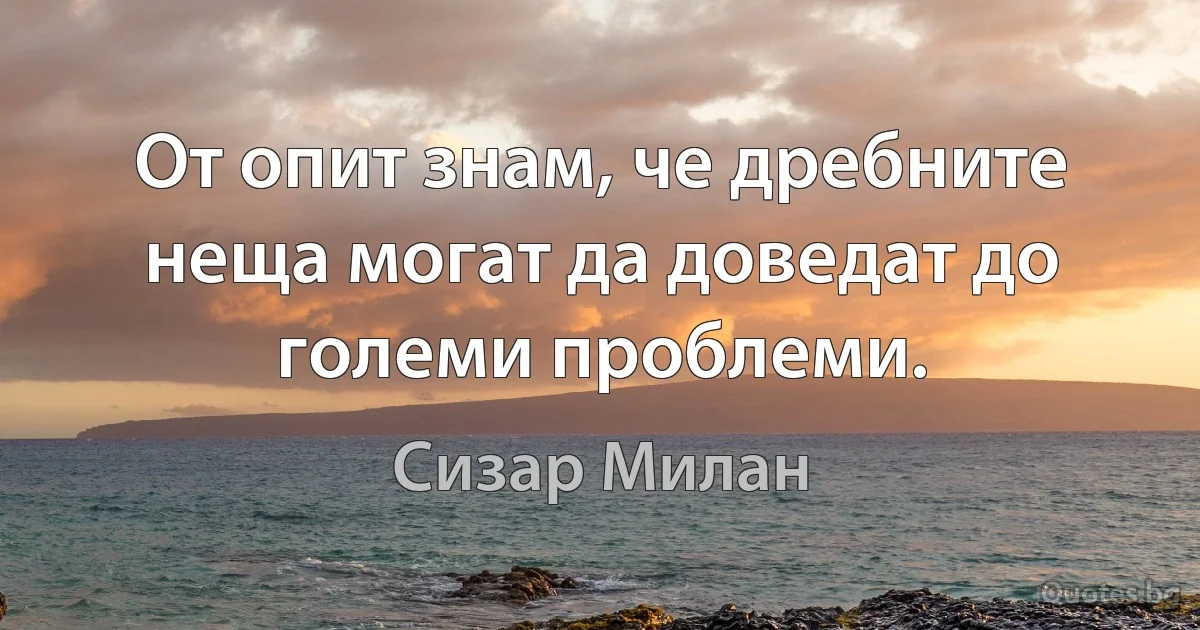 От опит знам, че дребните неща могат да доведат до големи проблеми. (Сизар Милан)