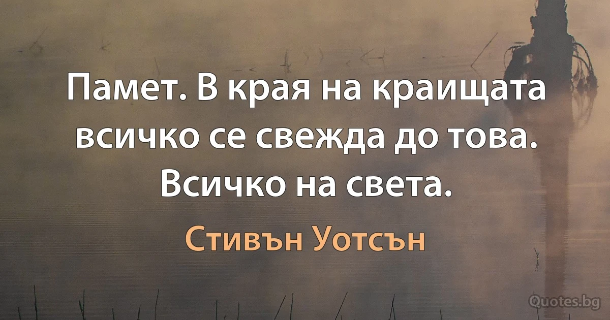 Памет. В края на краищата всичко се свежда до това. Всичко на света. (Стивън Уотсън)