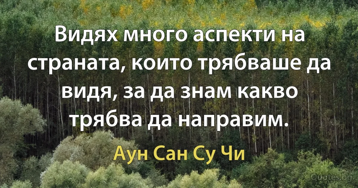 Видях много аспекти на страната, които трябваше да видя, за да знам какво трябва да направим. (Аун Сан Су Чи)