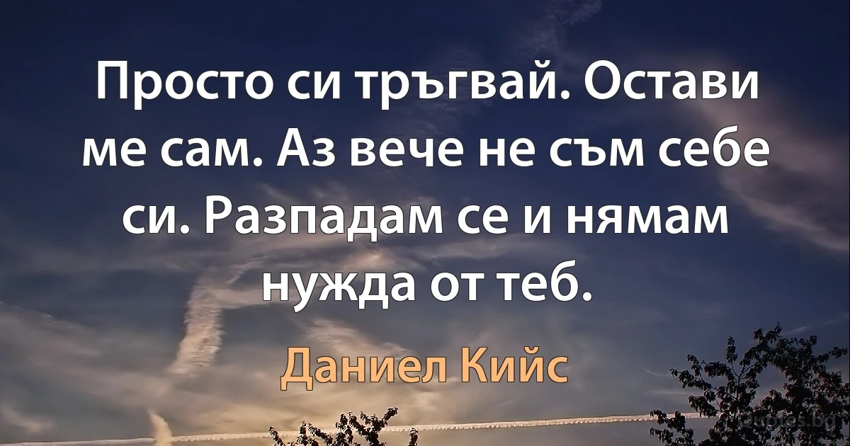 Просто си тръгвай. Остави ме сам. Аз вече не съм себе си. Разпадам се и нямам нужда от теб. (Даниел Кийс)