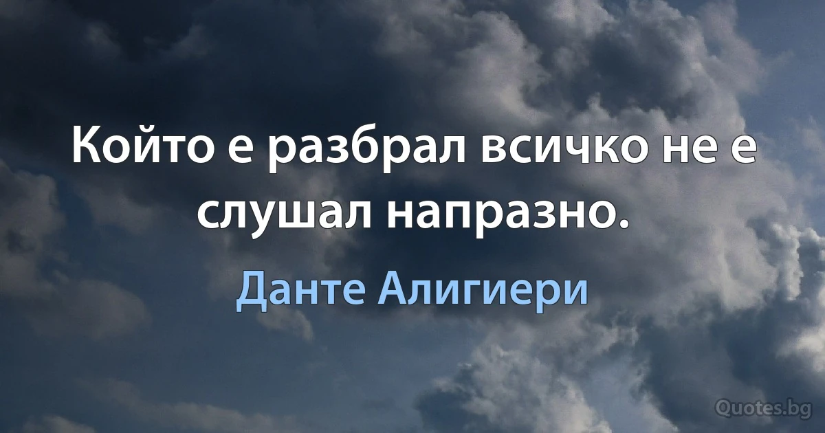 Който е разбрал всичко не е слушал напразно. (Данте Алигиери)