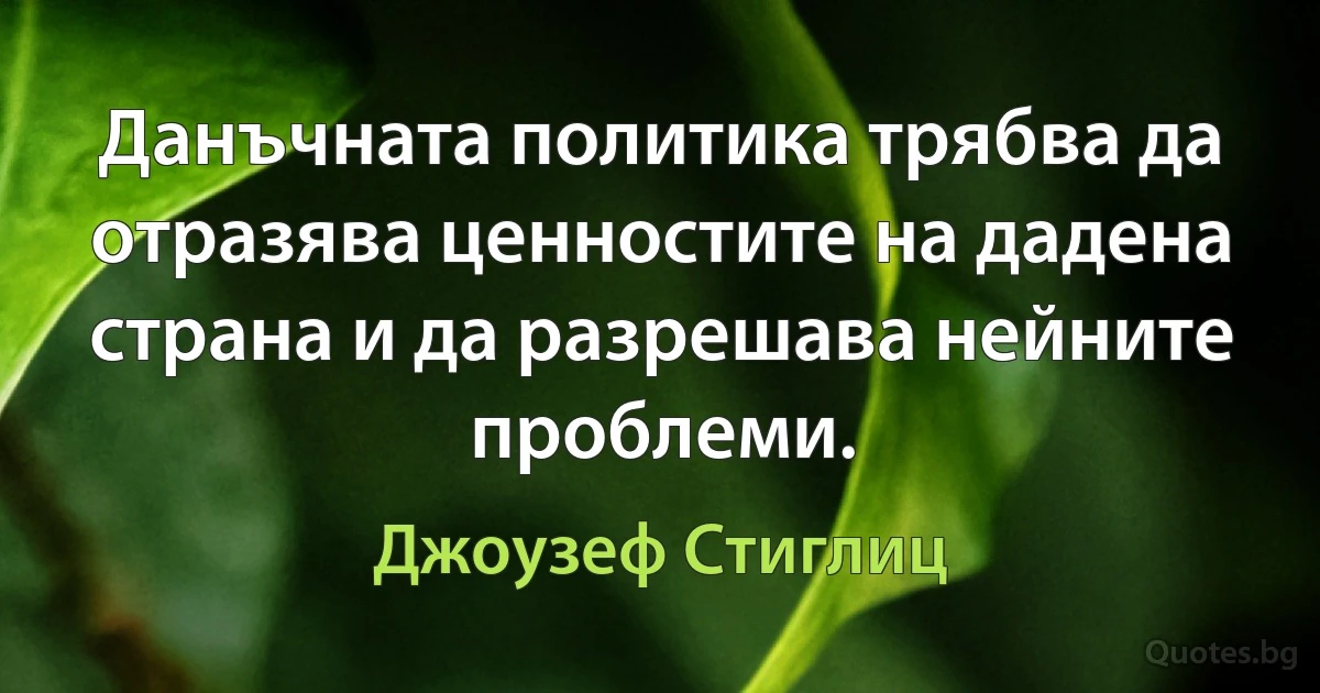 Данъчната политика трябва да отразява ценностите на дадена страна и да разрешава нейните проблеми. (Джоузеф Стиглиц)