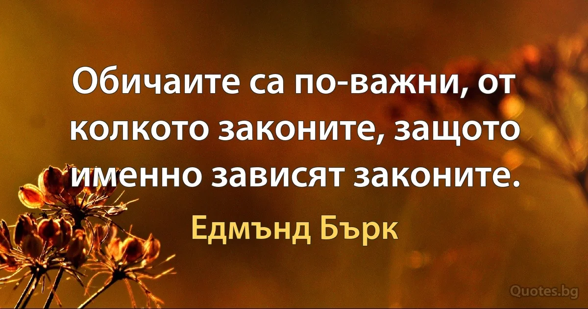 Обичаите са по-важни, от колкото законите, защото именно зависят законите. (Едмънд Бърк)