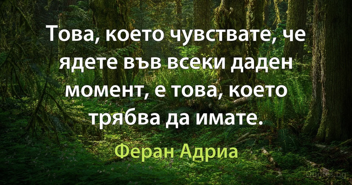 Това, което чувствате, че ядете във всеки даден момент, е това, което трябва да имате. (Феран Адриа)