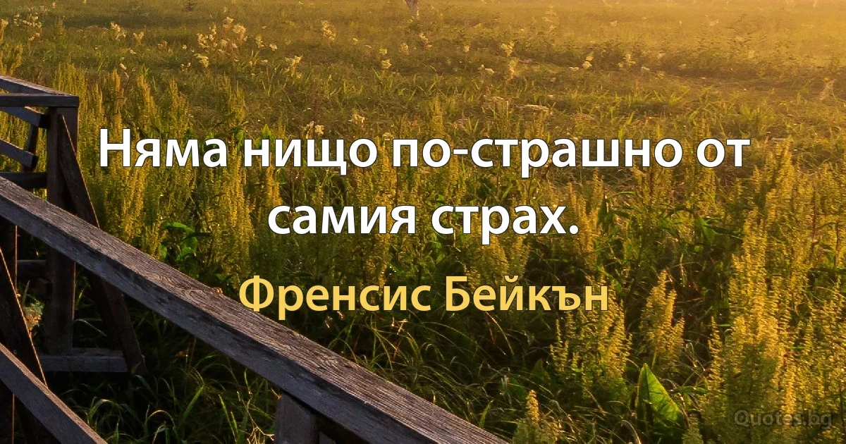 Няма нищо по-страшно от самия страх. (Френсис Бейкън)