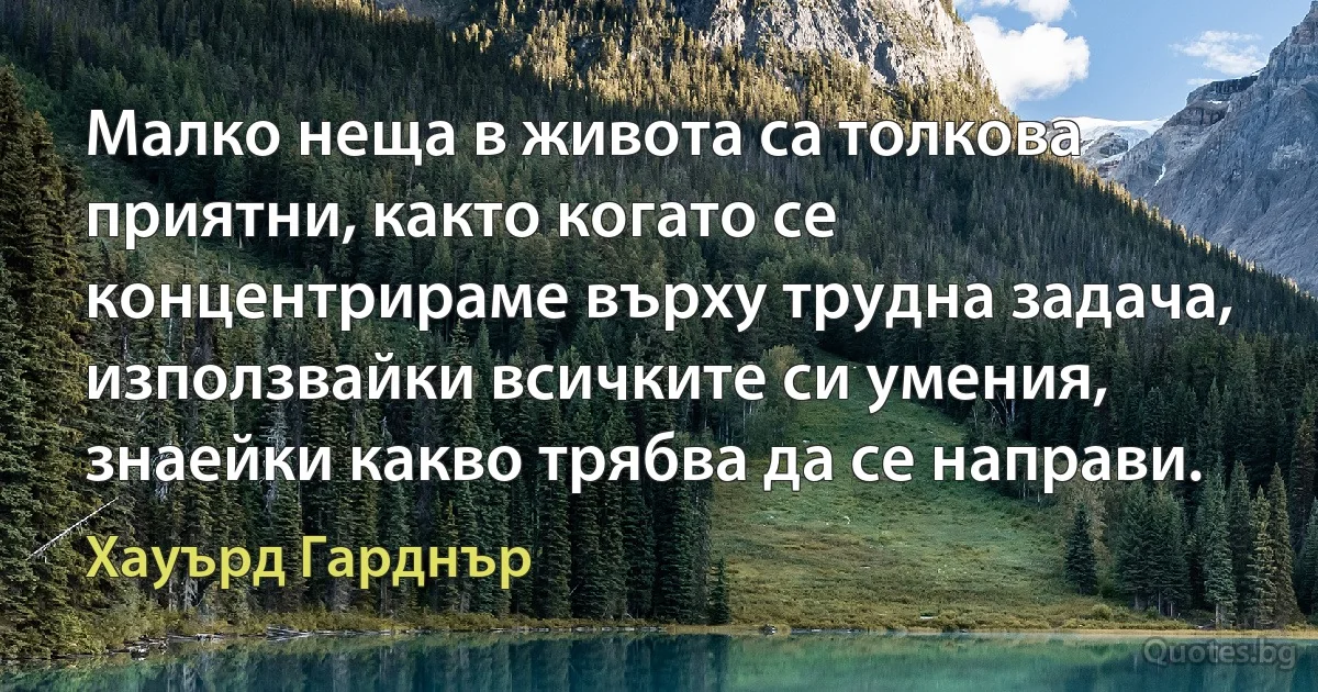 Малко неща в живота са толкова приятни, както когато се концентрираме върху трудна задача, използвайки всичките си умения, знаейки какво трябва да се направи. (Хауърд Гарднър)