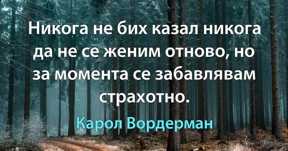 Никога не бих казал никога да не се женим отново, но за момента се забавлявам страхотно. (Карол Вордерман)