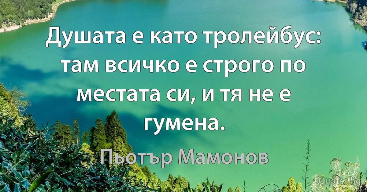 Душата е като тролейбус: там всичко е строго по местата си, и тя не е гумена. (Пьотър Мамонов)