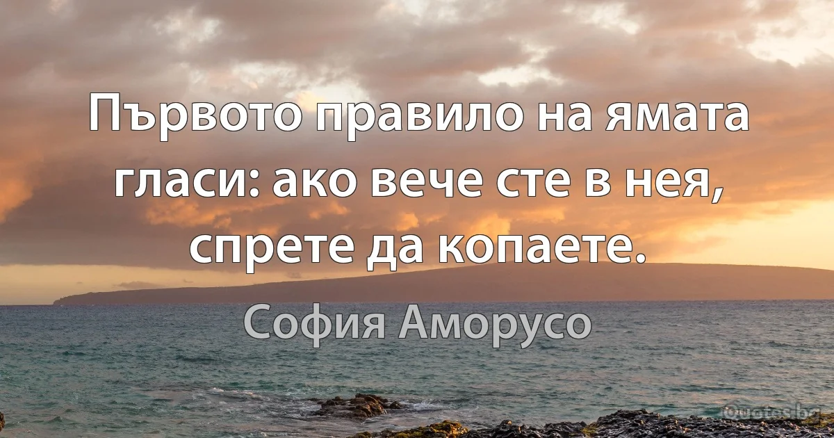 Първото правило на ямата гласи: ако вече сте в нея, спрете да копаете. (София Аморусо)