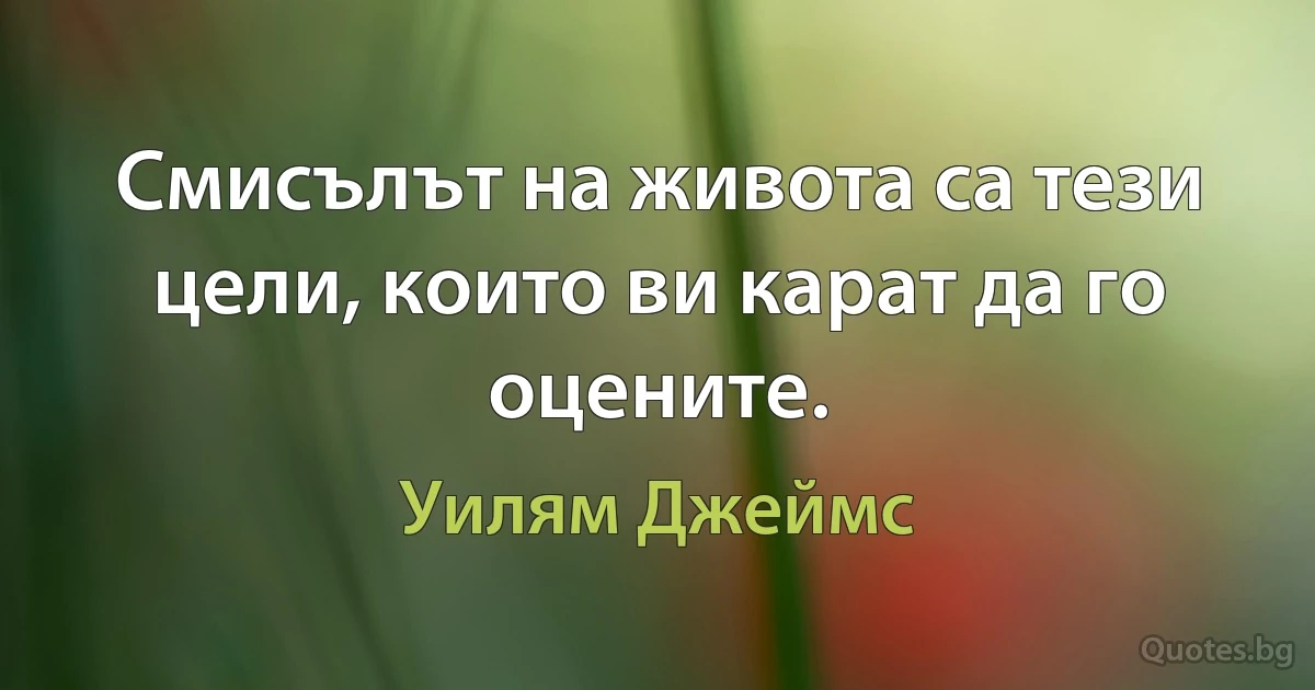 Смисълът на живота са тези цели, които ви карат да го оцените. (Уилям Джеймс)