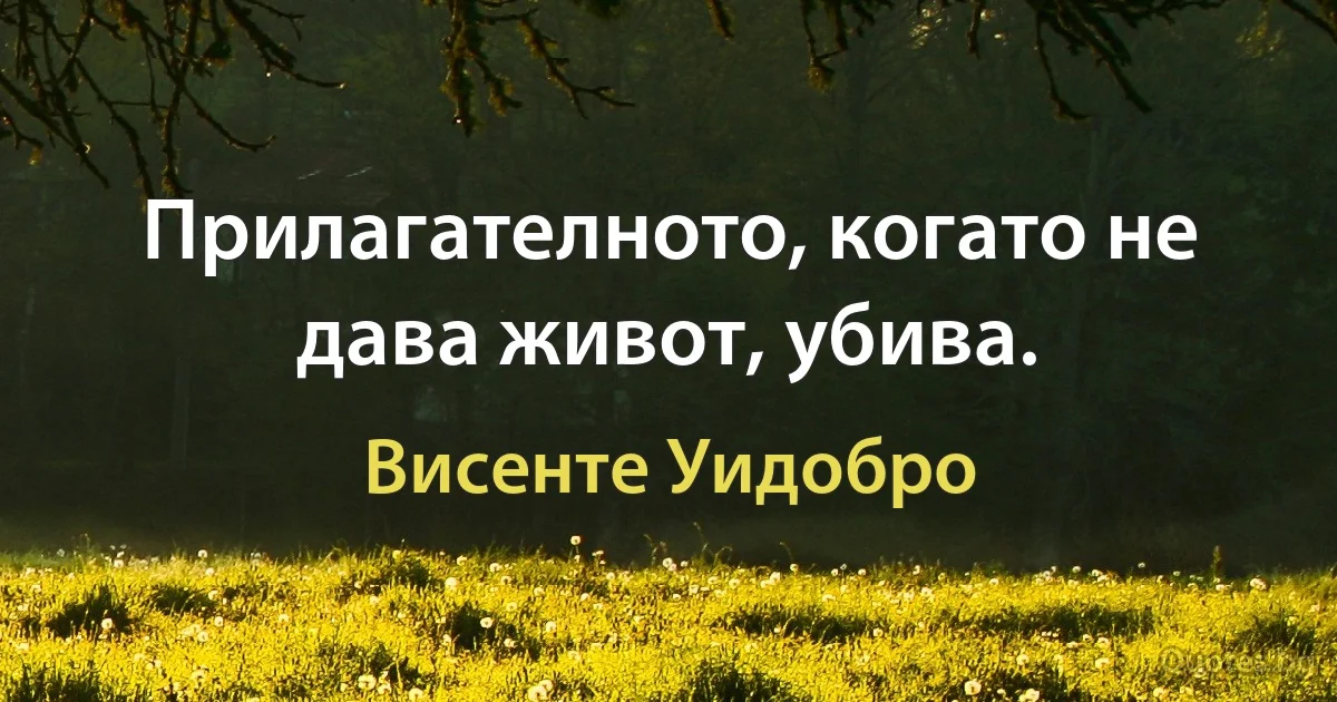 Прилагателното, когато не дава живот, убива. (Висенте Уидобро)