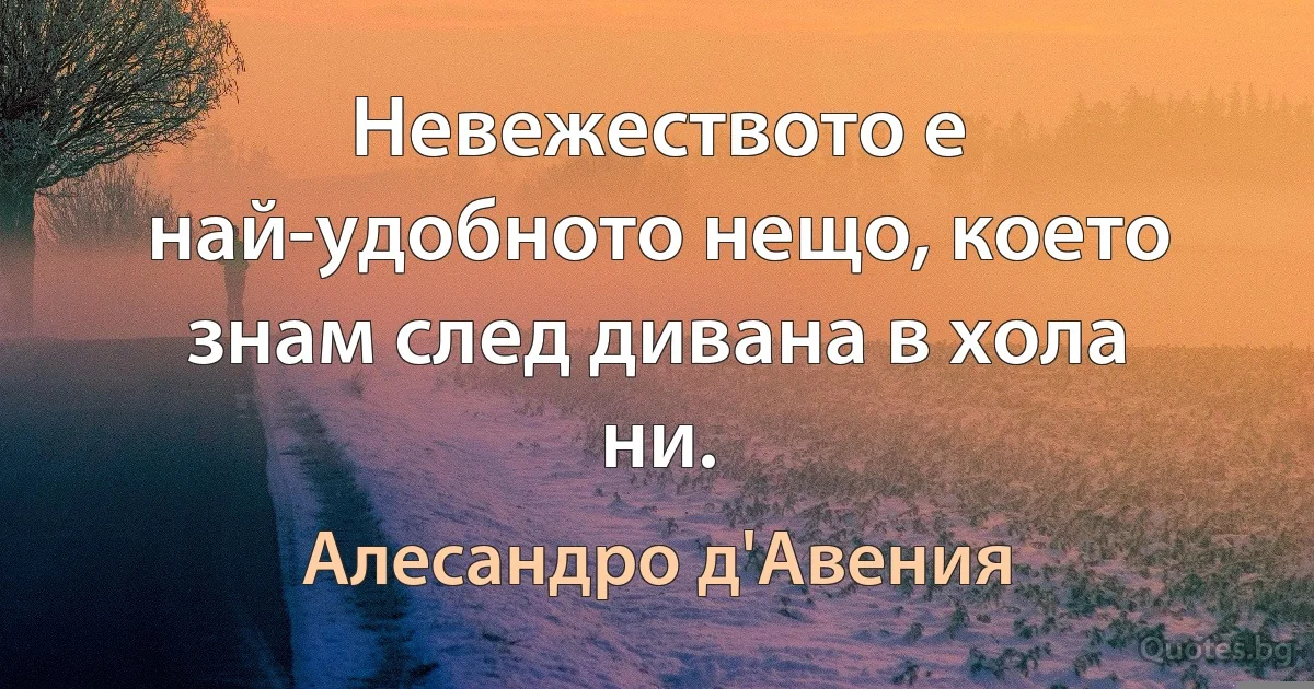 Невежеството е най-удобното нещо, което знам след дивана в хола ни. (Алесандро д'Авения)