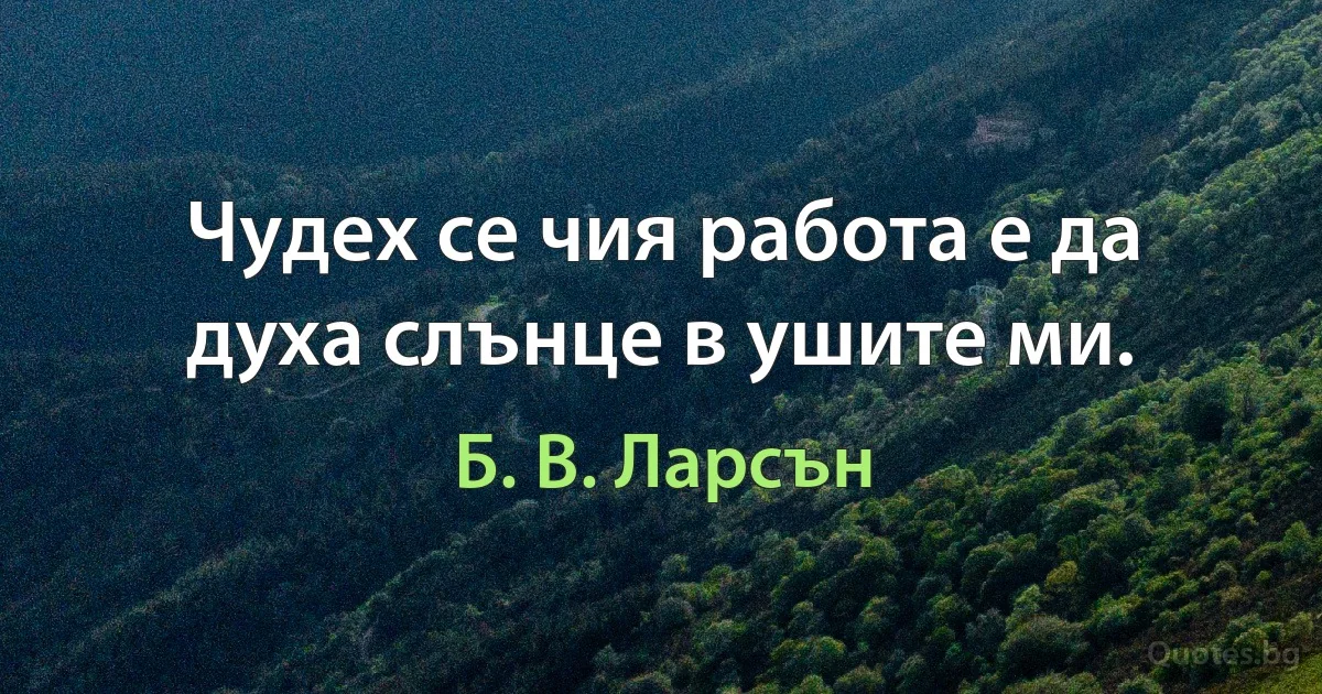 Чудех се чия работа е да духа слънце в ушите ми. (Б. В. Ларсън)