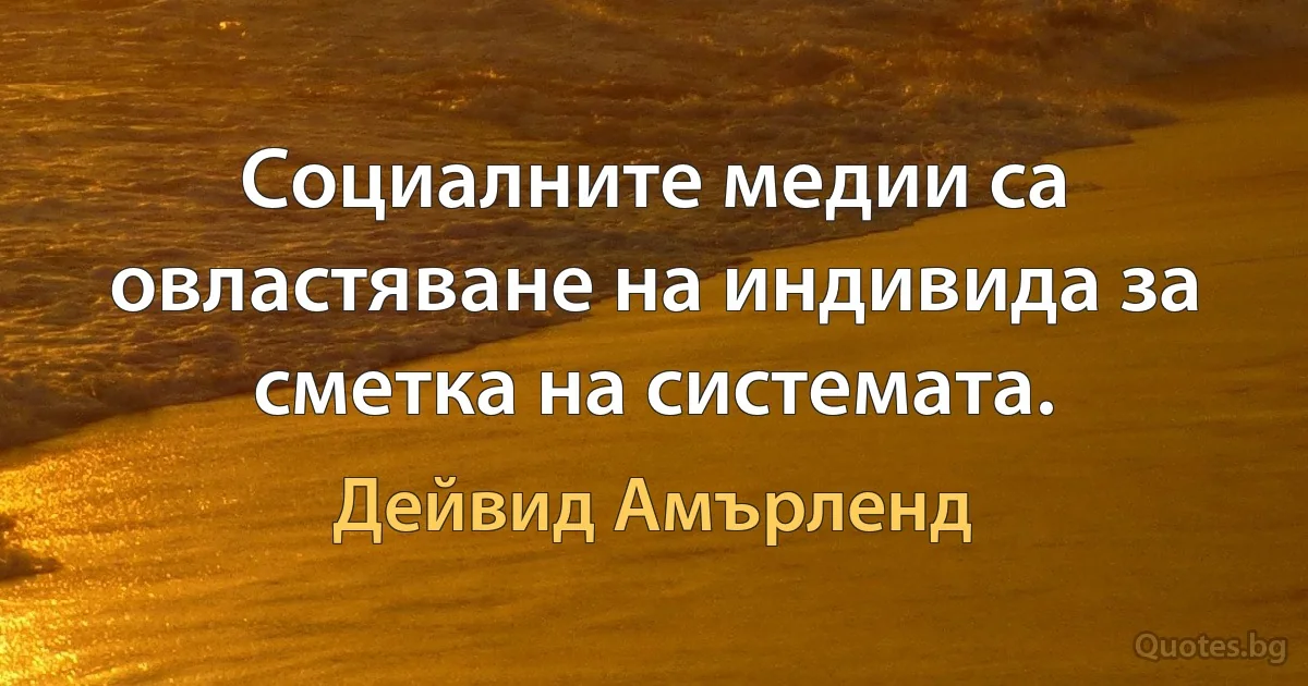 Социалните медии са овластяване на индивида за сметка на системата. (Дейвид Амърленд)