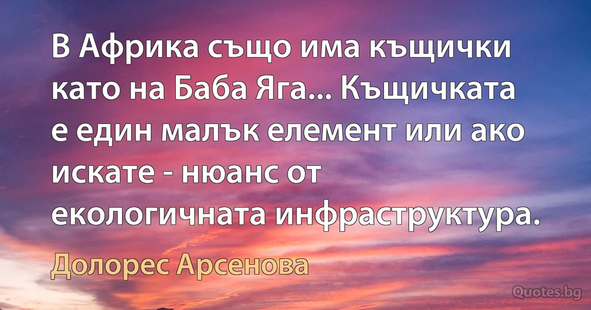 В Африка също има къщички като на Баба Яга... Къщичката е един малък елемент или ако искате - нюанс от екологичната инфраструктура. (Долорес Арсенова)