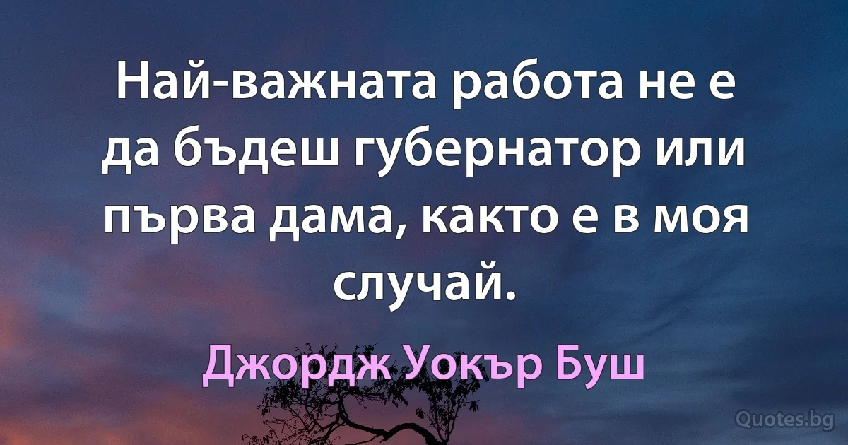 Най-важната работа не е да бъдеш губернатор или първа дама, както е в моя случай. (Джордж Уокър Буш)