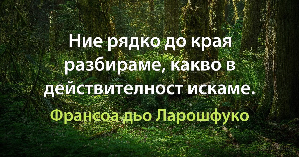 Ние рядко до края разбираме, какво в действителност искаме. (Франсоа дьо Ларошфуко)