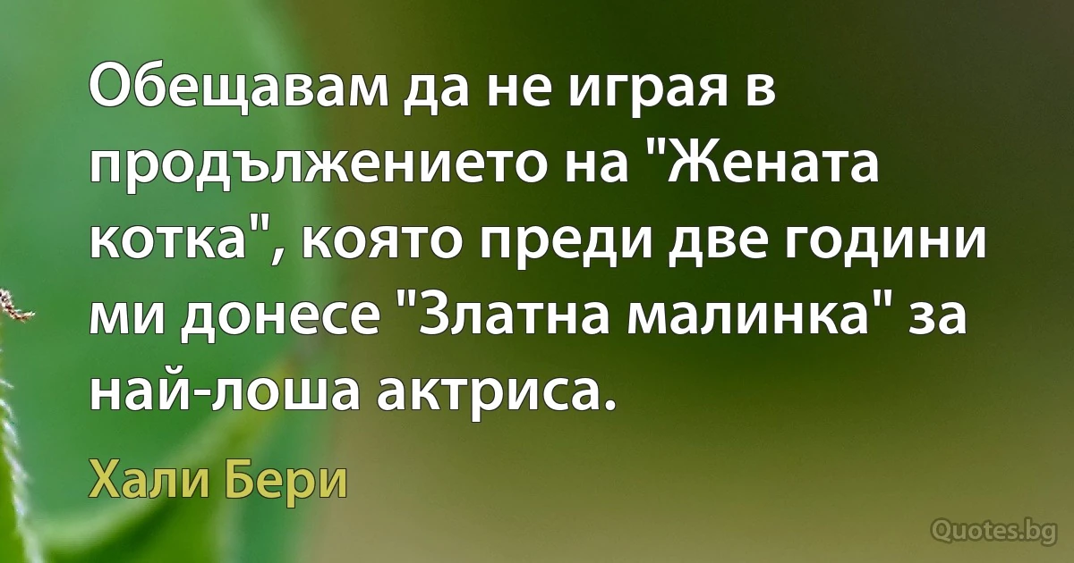 Обещавам да не играя в продължението на "Жената котка", която преди две години ми донесе "Златна малинка" за най-лоша актриса. (Хали Бери)