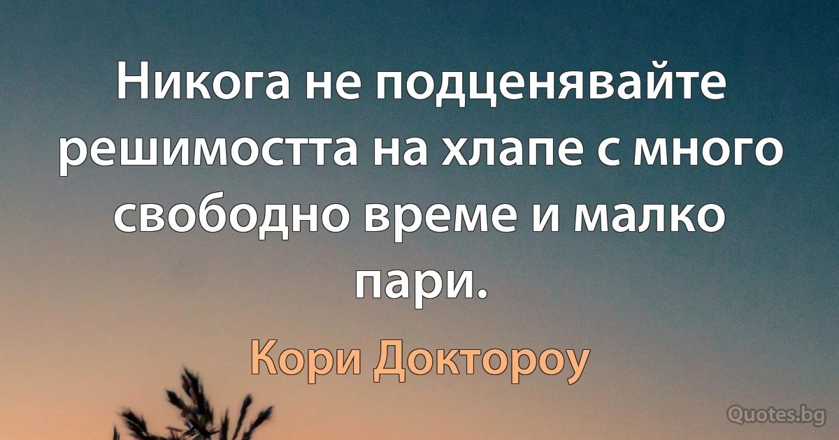 Никога не подценявайте решимостта на хлапе с много свободно време и малко пари. (Кори Доктороу)