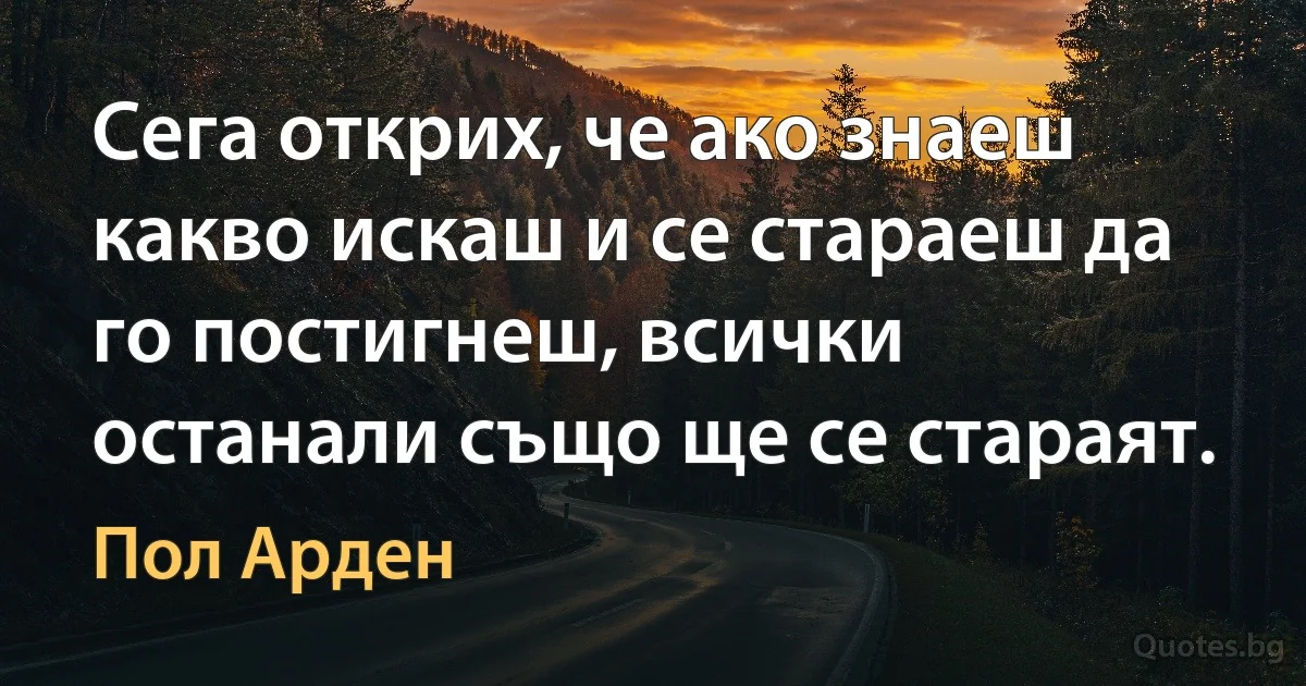 Сега открих, че ако знаеш какво искаш и се стараеш да го постигнеш, всички останали също ще се стараят. (Пол Арден)