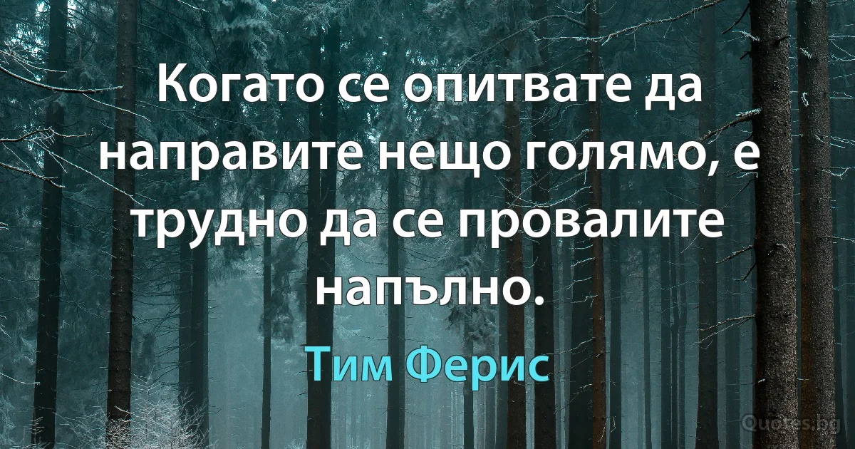 Когато се опитвате да направите нещо голямо, е трудно да се провалите напълно. (Тим Ферис)