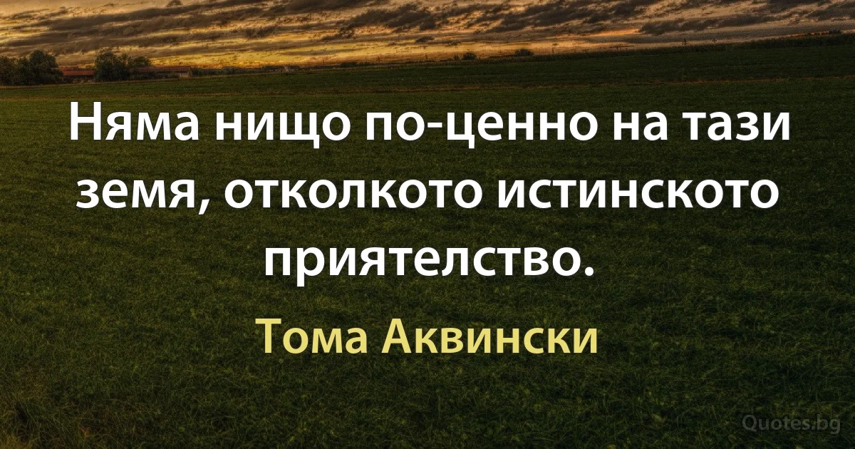 Няма нищо по-ценно на тази земя, отколкото истинското приятелство. (Тома Аквински)