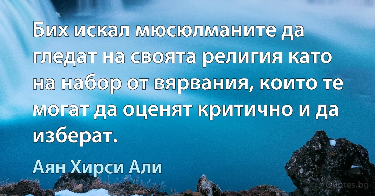 Бих искал мюсюлманите да гледат на своята религия като на набор от вярвания, които те могат да оценят критично и да изберат. (Аян Хирси Али)