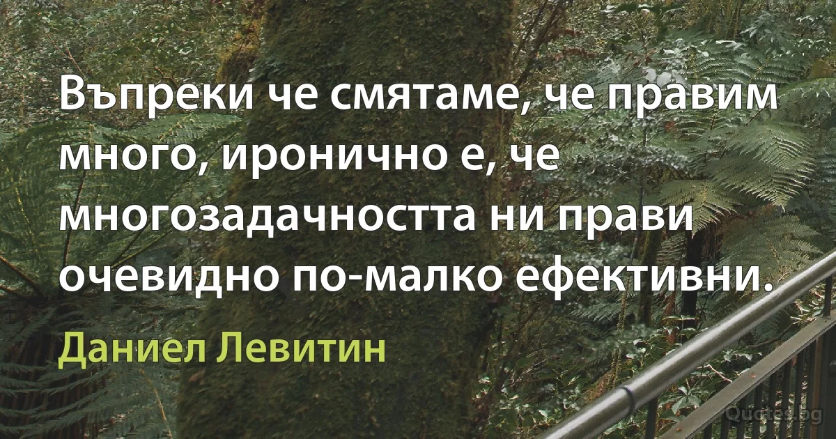 Въпреки че смятаме, че правим много, иронично е, че многозадачността ни прави очевидно по-малко ефективни. (Даниел Левитин)