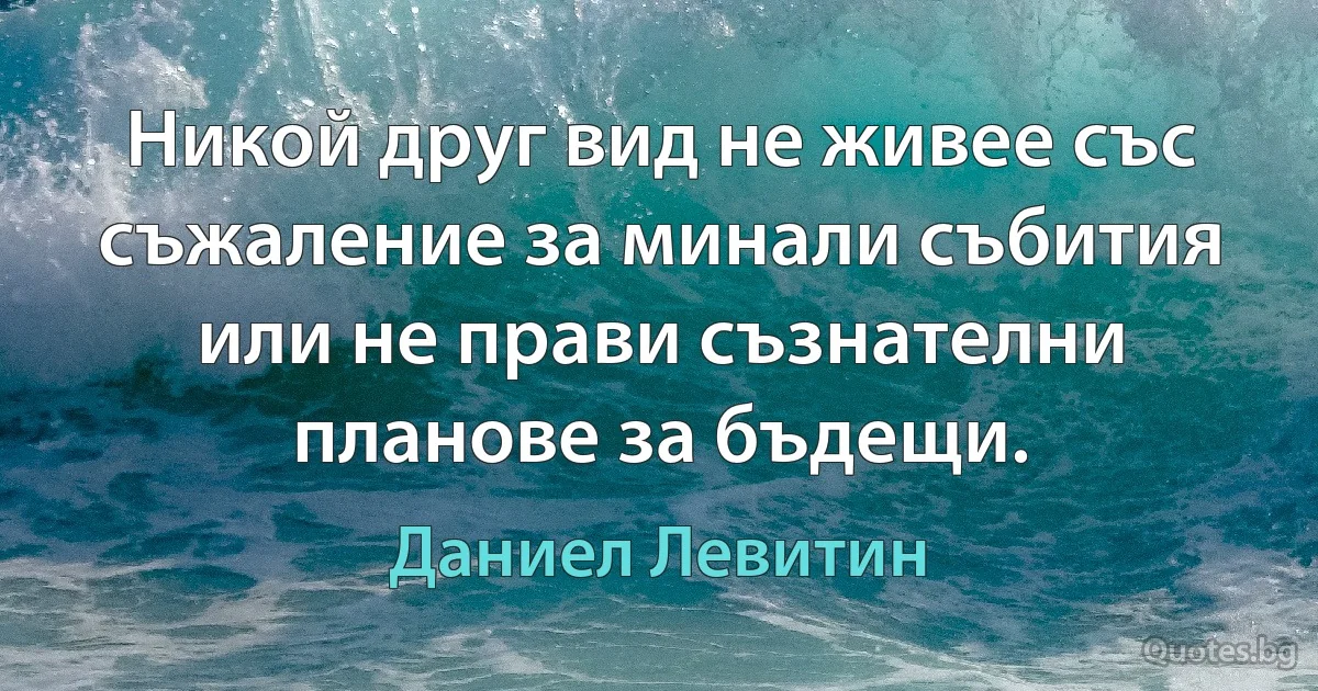 Никой друг вид не живее със съжаление за минали събития или не прави съзнателни планове за бъдещи. (Даниел Левитин)