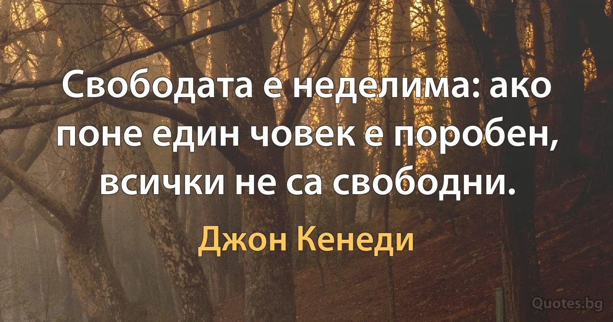 Свободата е неделима: ако поне един човек е поробен, всички не са свободни. (Джон Кенеди)