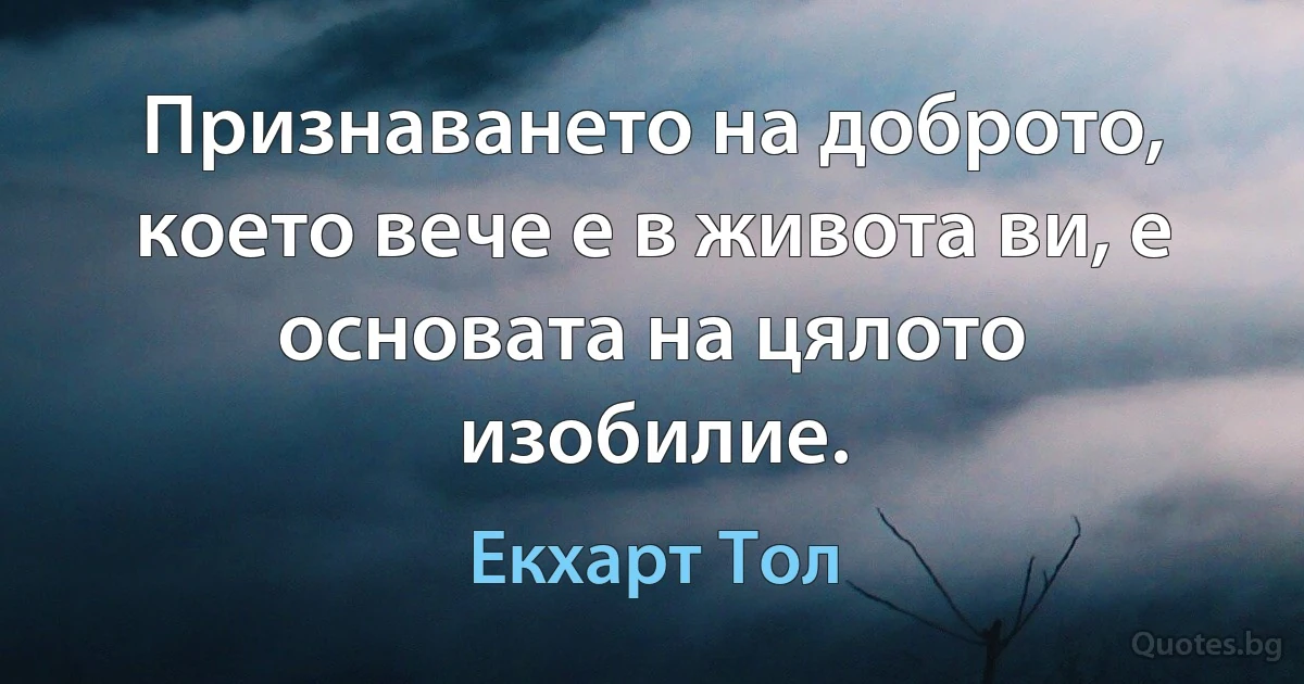 Признаването на доброто, което вече е в живота ви, е основата на цялото изобилие. (Екхарт Тол)