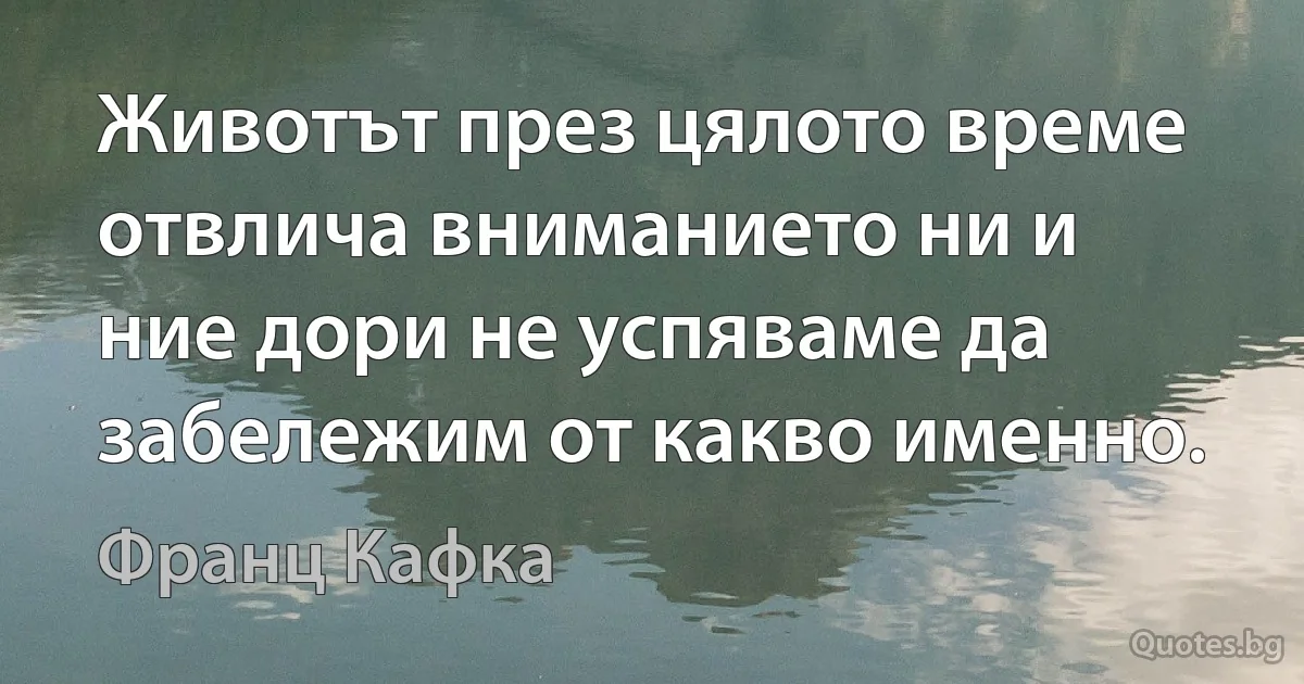 Животът през цялото време отвлича вниманието ни и ние дори не успяваме да забележим от какво именно. (Франц Кафка)