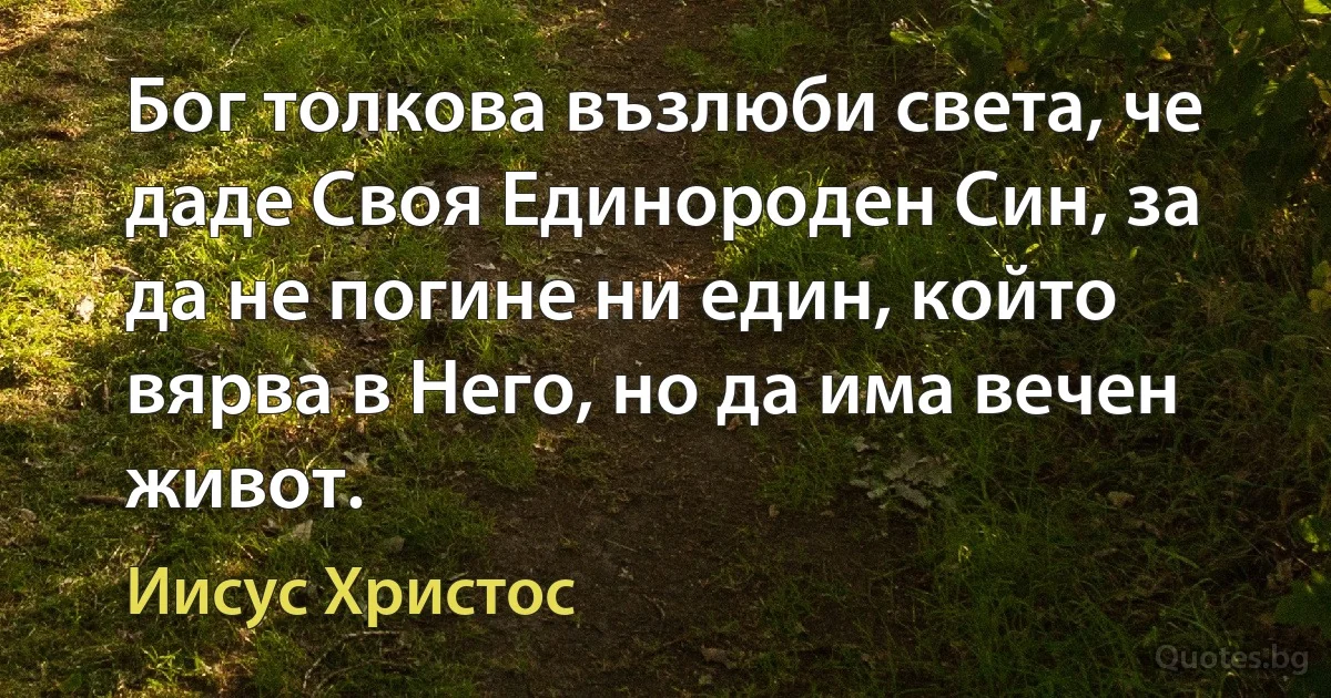 Бог толкова възлюби света, че даде Своя Единороден Син, за да не погине ни един, който вярва в Него, но да има вечен живот. (Иисус Христос)